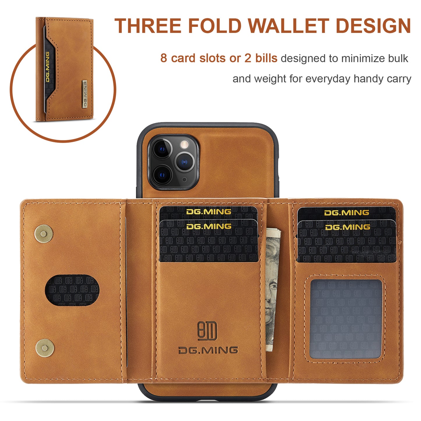 Retro Detachable Fold Card Holder iPhone 11 Pro Case Magnetic Clip