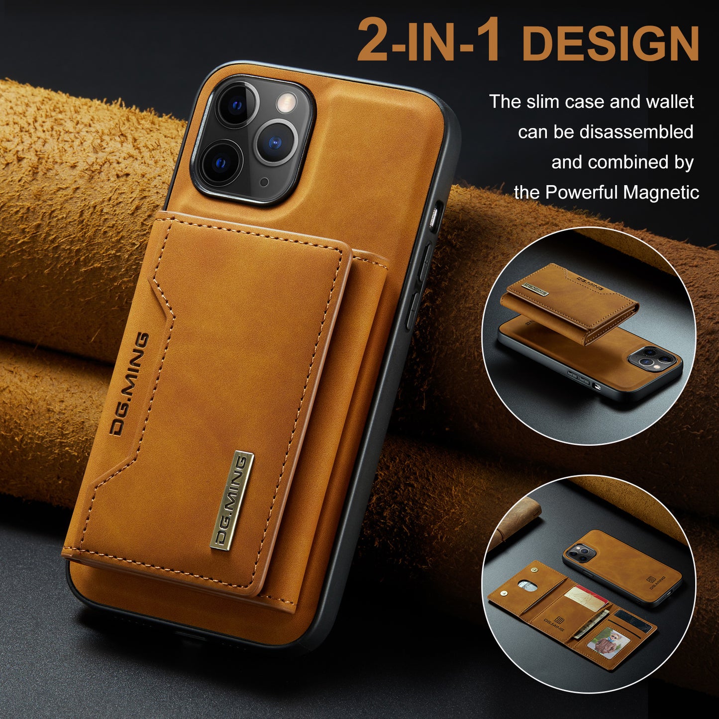 Retro Detachable Fold Card Holder iPhone 11 Pro Case Magnetic Clip