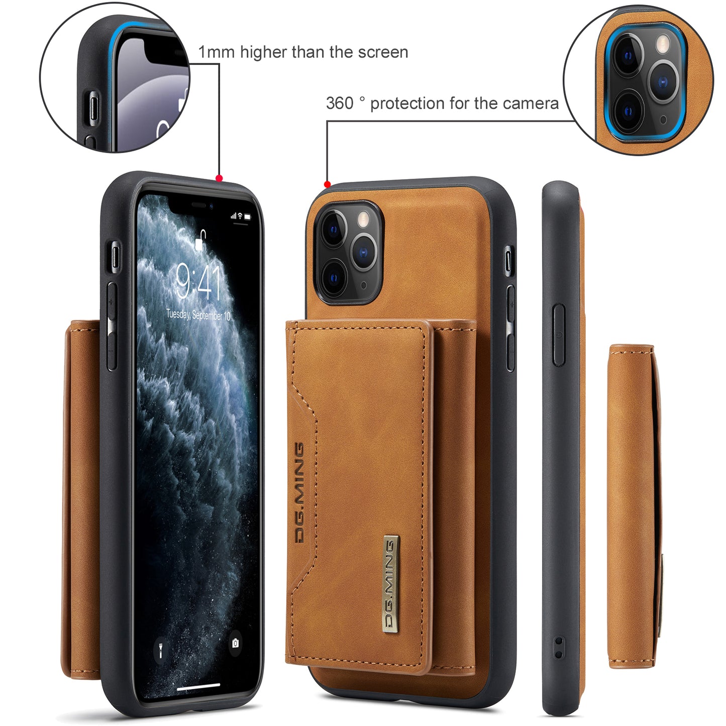 Retro Detachable Fold Card Holder iPhone 11 Pro Case Magnetic Clip