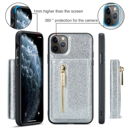 Glitter Leather 2-in-1 Wallet Zipper iPhone 11 Pro Case Detachable