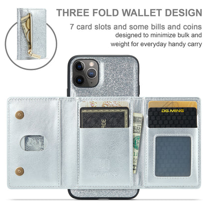 Glitter Leather 2-in-1 Wallet Zipper iPhone 11 Pro Case Detachable