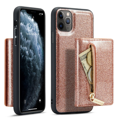 Glitter Leather 2-in-1 Wallet Zipper iPhone 11 Pro Max Case Detachable