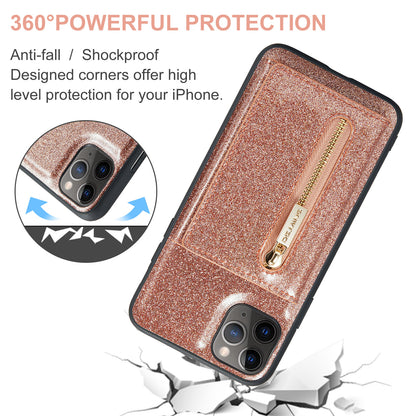 Glitter Leather 2-in-1 Wallet Zipper iPhone 11 Pro Max Case Detachable