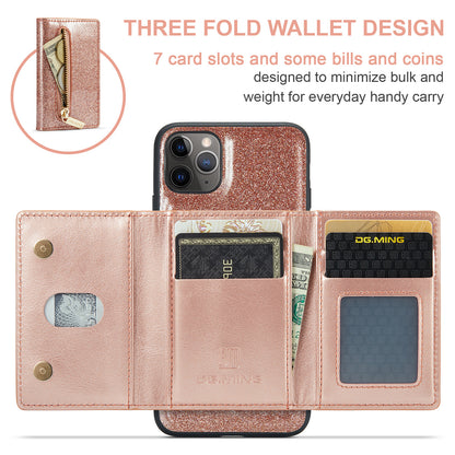 Glitter Leather 2-in-1 Wallet Zipper iPhone 11 Pro Max Case Detachable