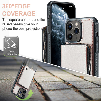 Zipper Card Holder iPhone 11 Pro Case with Shoulder Hand Strap