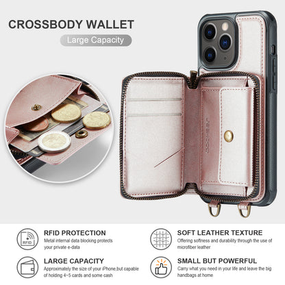 Zipper Card Holder iPhone 11 Pro Case with Shoulder Hand Strap