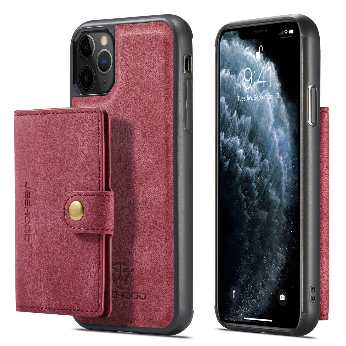 Magnetic Detachable Card Holder iPhone 11 Pro Max Case Leather Flip