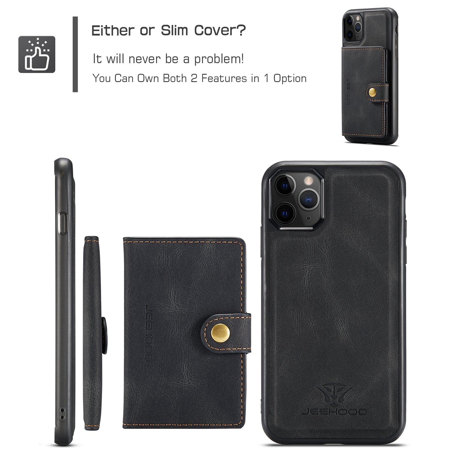 Magnetic Detachable Card Holder iPhone 11 Pro Max Case Leather Flip