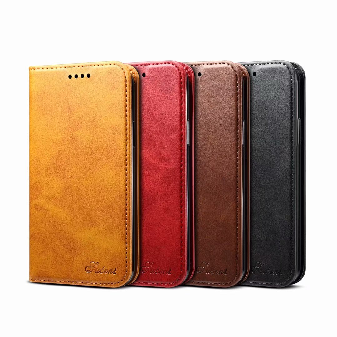 Calfskin Simple Wallet iPhone 11 Pro Case RFID Magnetic