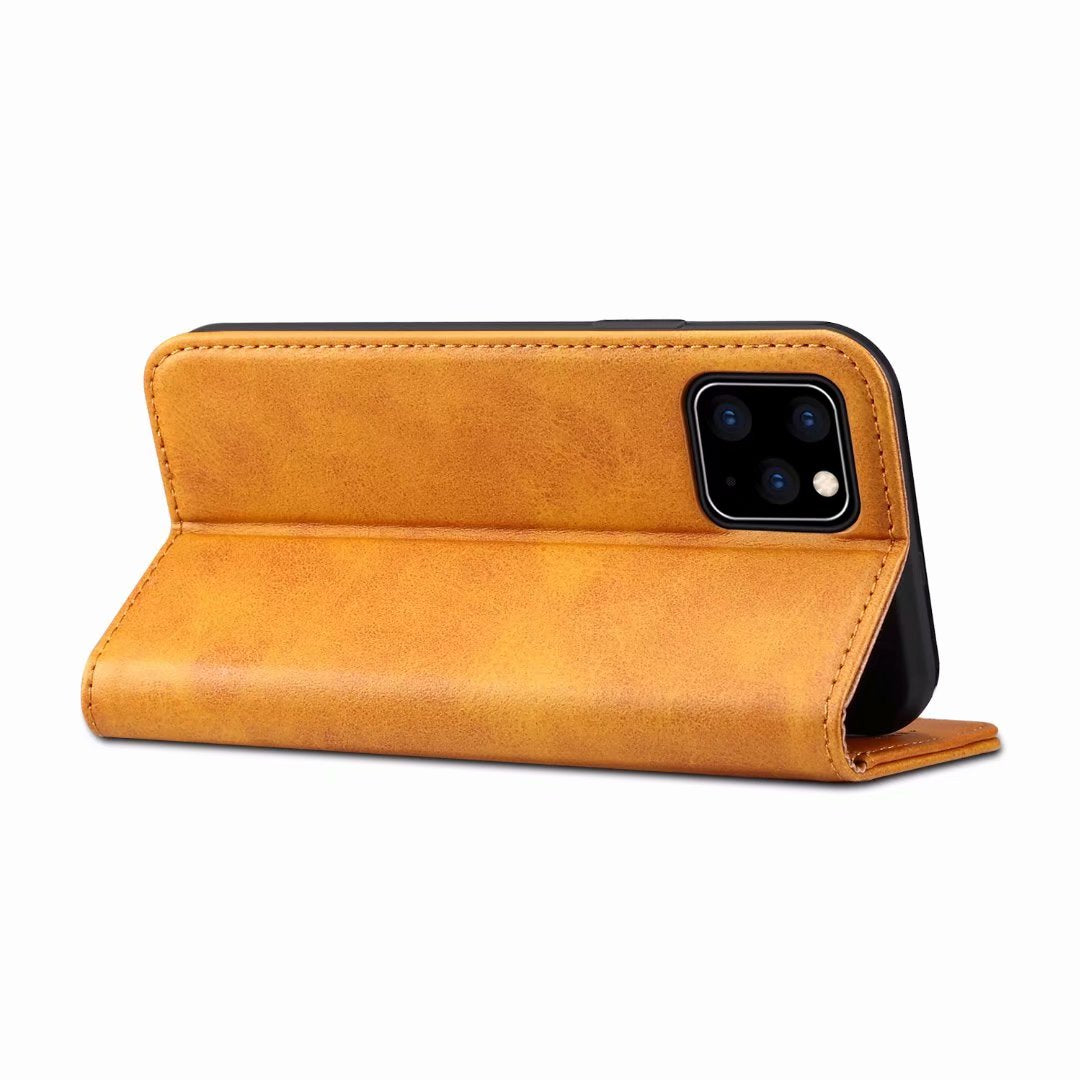 Calfskin Simple Wallet iPhone 11 Pro Case RFID Magnetic