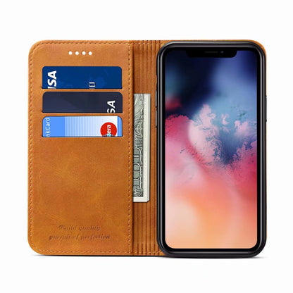 Calfskin Simple Wallet iPhone 11 Pro Case RFID Magnetic