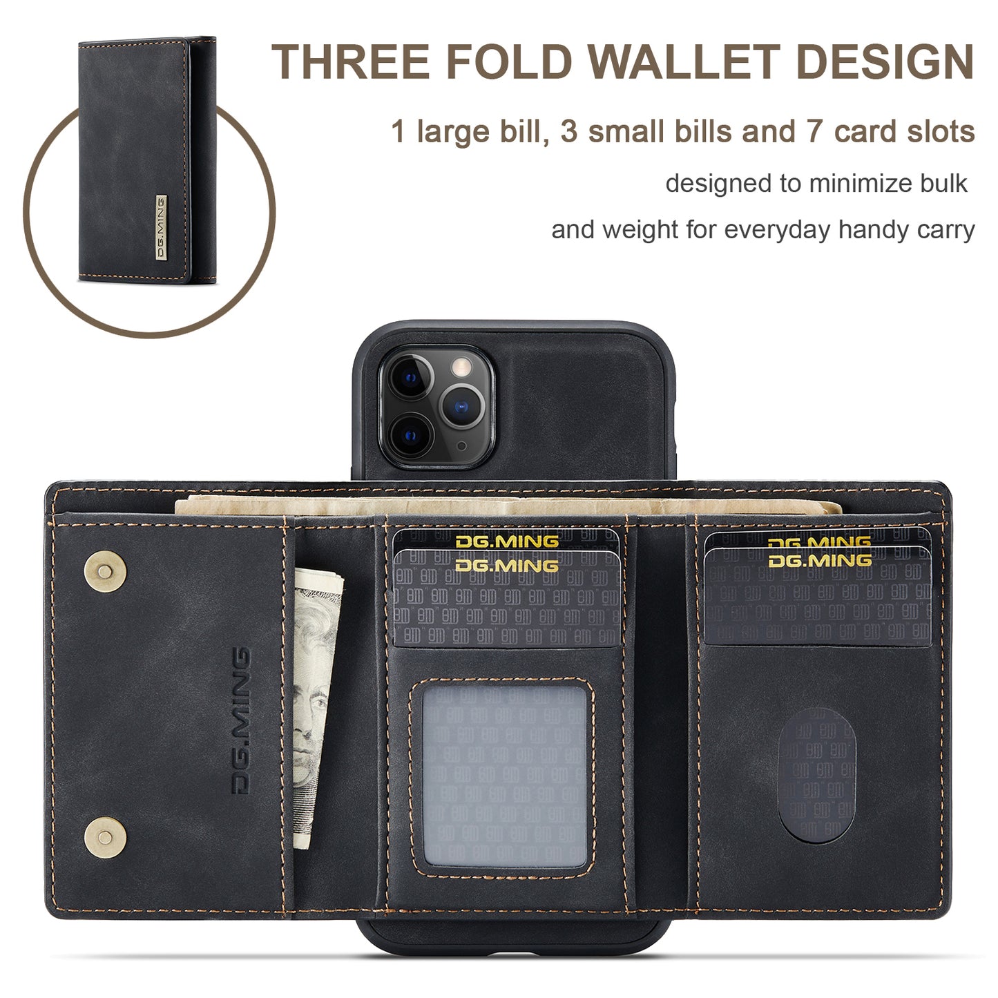 Retro Detachable Fold Wallet iPhone 11 Pro Max Case Magnetic Clip