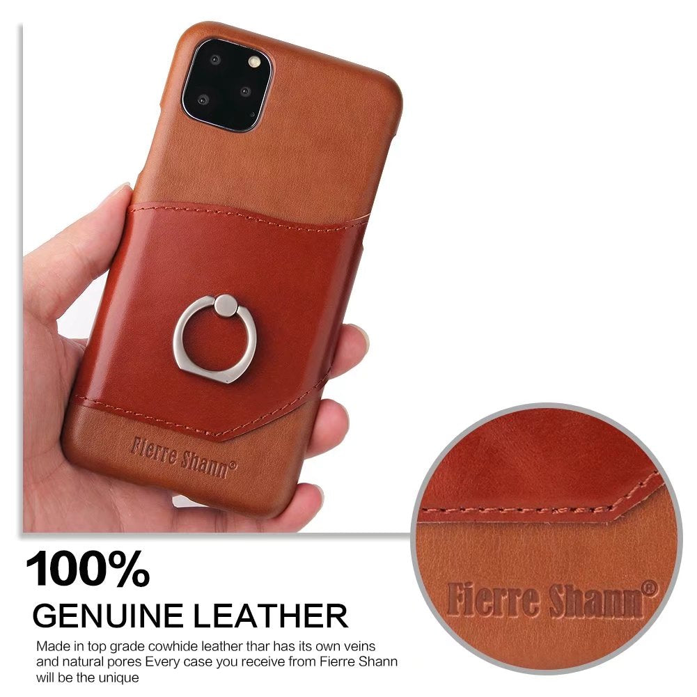 Knight Crow Genuine Leather iPhone 11 Pro Max Case Ring Holder