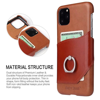 Knight Crow Genuine Leather iPhone 11 Pro Max Case Ring Holder