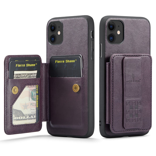 Oil Wax Leather Card Holder iPhone 11 Pro Max Case Finger Clip