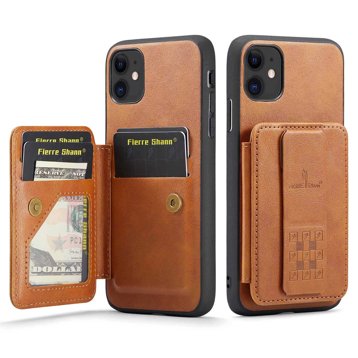 Oil Wax Leather Card Holder iPhone 11 Case Finger Clip