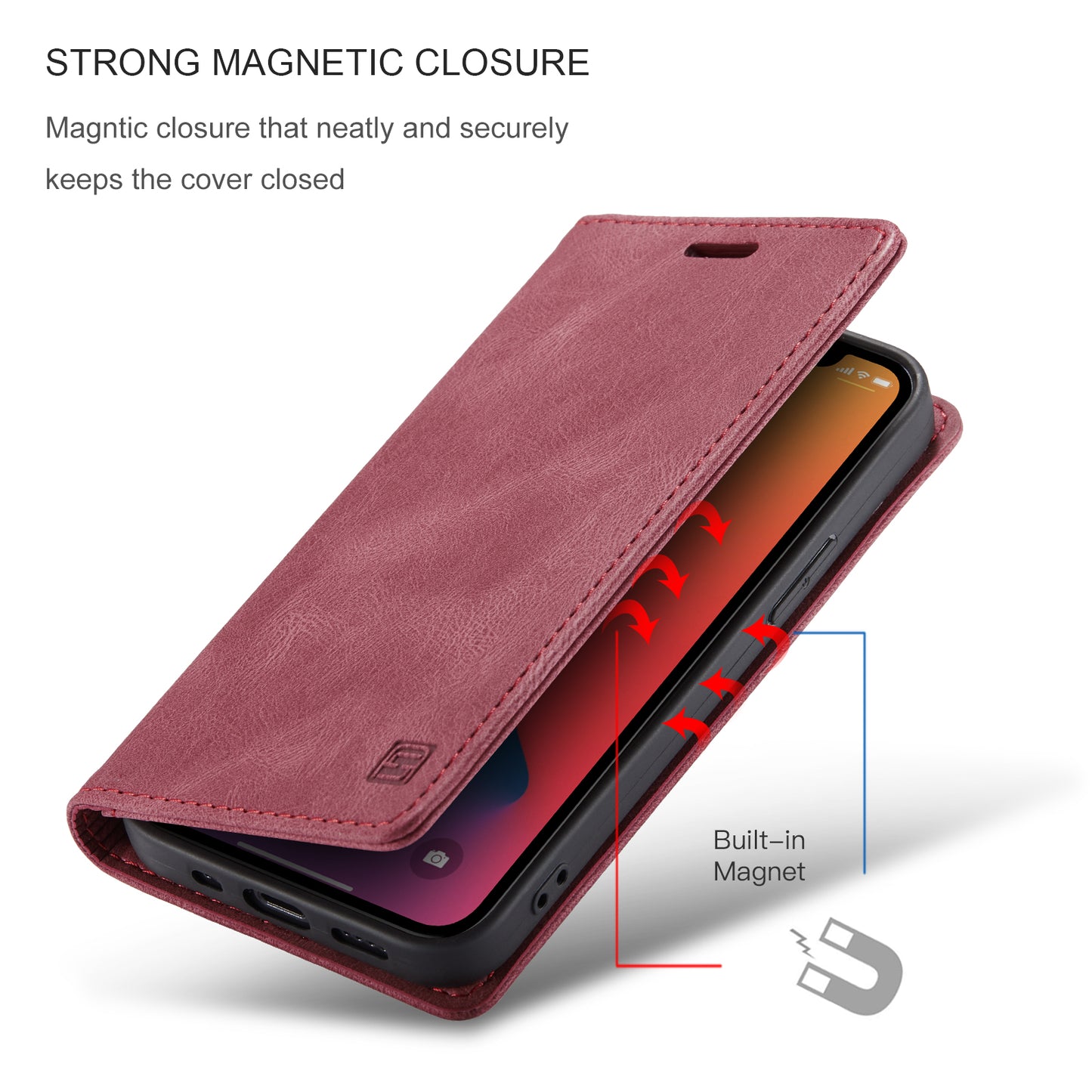 Luxury Retro Leather iPhone 12 Mini Case Magnetic Buckle RFID