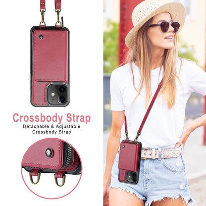 Zipper Card Holder iPhone 12 Mini Case with Shoulder Hand Strap