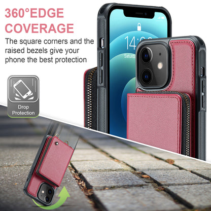 Zipper Card Holder iPhone 12 Mini Case with Shoulder Hand Strap