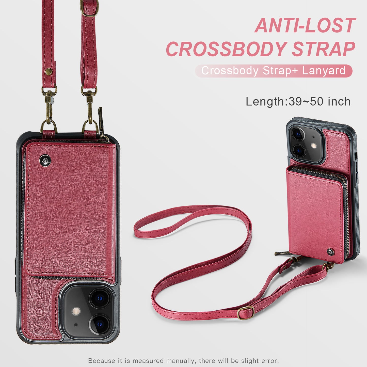 Zipper Card Holder iPhone 12 Mini Case with Shoulder Hand Strap