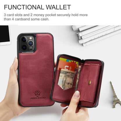 Magnetic Removable Zipper Wallet iPhone 12 Case Leather Back