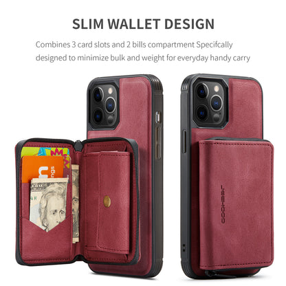 Magnetic Removable Zipper Wallet iPhone 12 Case Leather Back