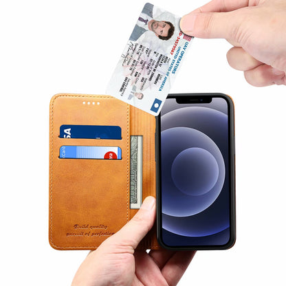 Calfskin Simple Wallet iPhone 12 Mini Case RFID Magnetic