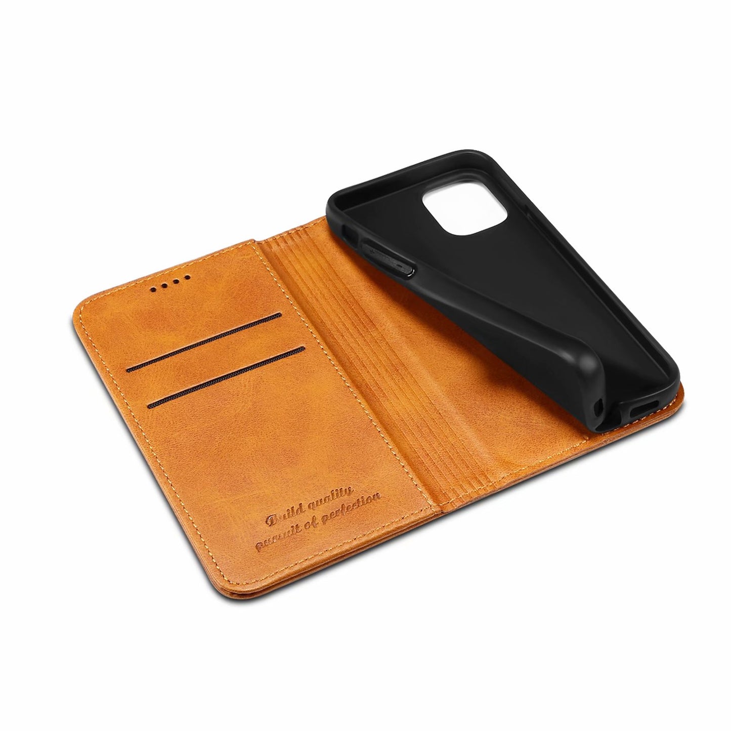 Calfskin Simple Wallet iPhone 12 Case RFID Magnetic