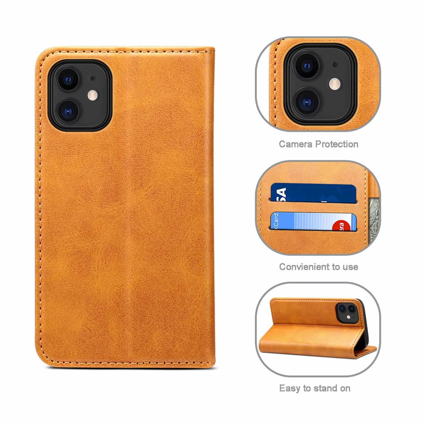 Calfskin Simple Wallet iPhone 12 Mini Case RFID Magnetic