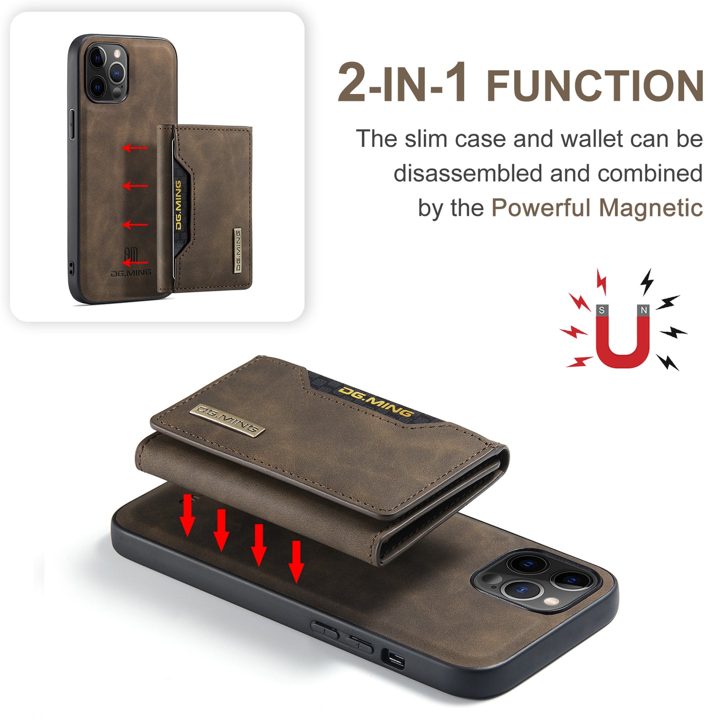 Retro Detachable Fold Card Holder iPhone 12 Mini Case Magnetic Clip