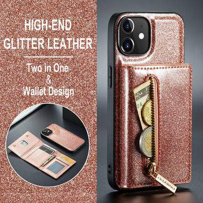 Glitter Leather 2-in-1 Wallet Zipper iPhone 12 Mini Case Detachable