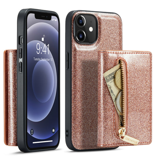 Glitter Leather 2-in-1 Wallet Zipper iPhone 12 Case Detachable