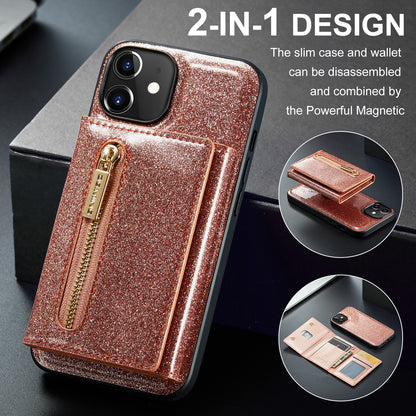 Glitter Leather 2-in-1 Wallet Zipper iPhone 12 Mini Case Detachable