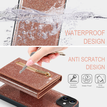 Glitter Leather 2-in-1 Wallet Zipper iPhone 12 Mini Case Detachable