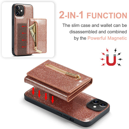 Glitter Leather 2-in-1 Wallet Zipper iPhone 12 Mini Case Detachable