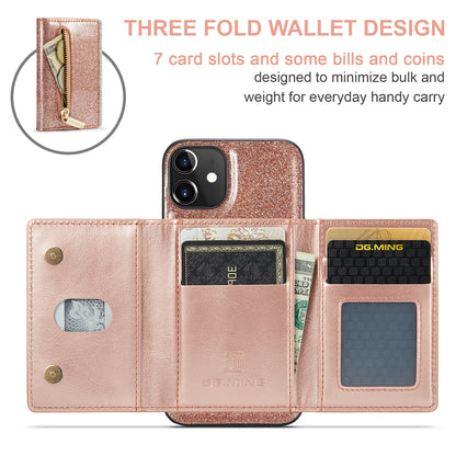 Glitter Leather 2-in-1 Wallet Zipper iPhone 12 Mini Case Detachable