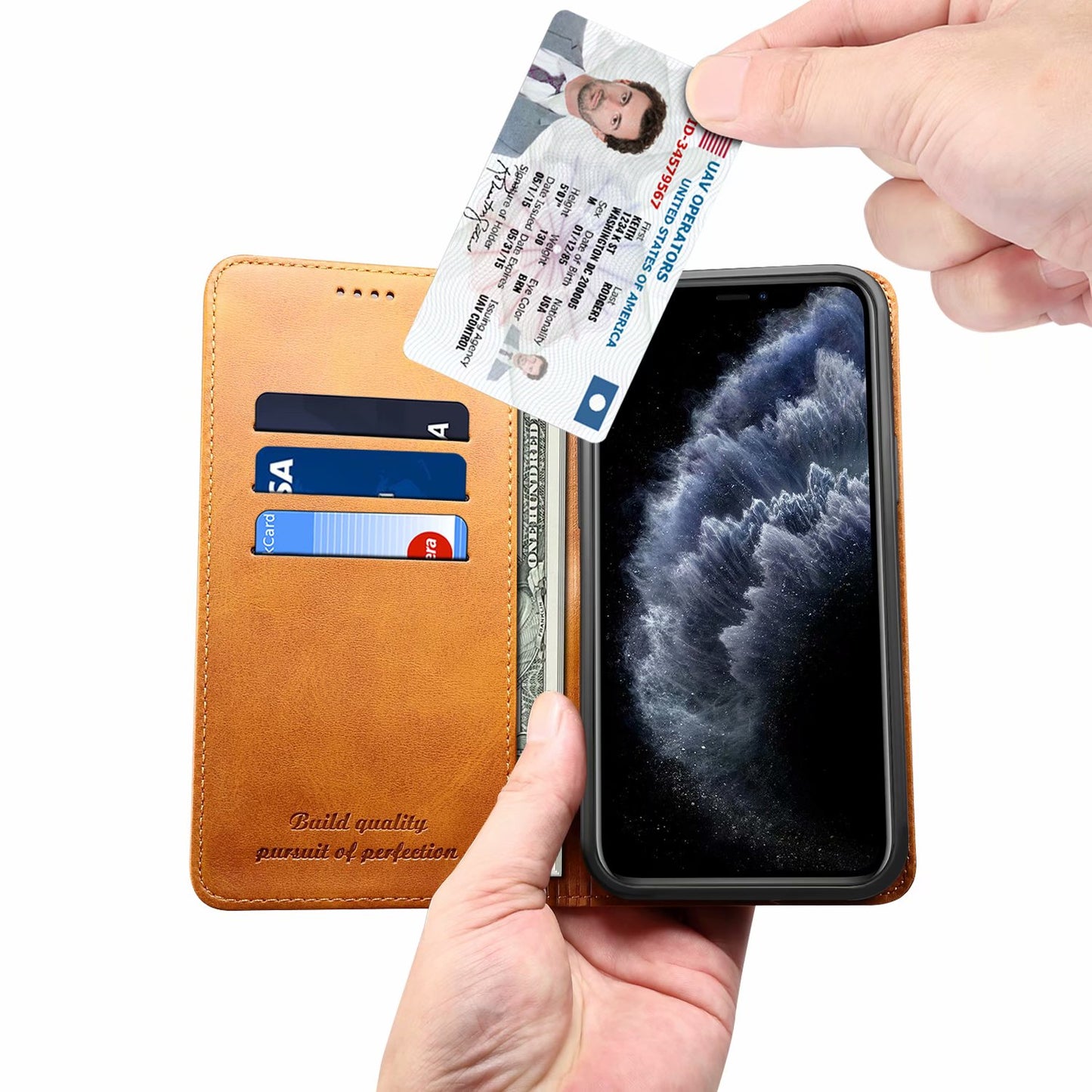 Calfskin Simple Wallet iPhone 12 Pro Max Case RFID Magnetic