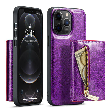 Glitter Leather 2-in-1 Wallet Zipper iPhone 12 Pro Case Detachable