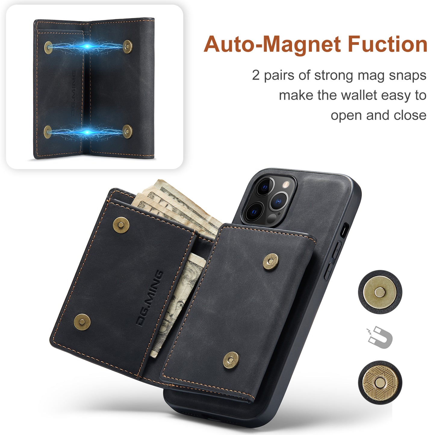 Retro Detachable Fold Wallet iPhone 12 Pro Case Magnetic Clip