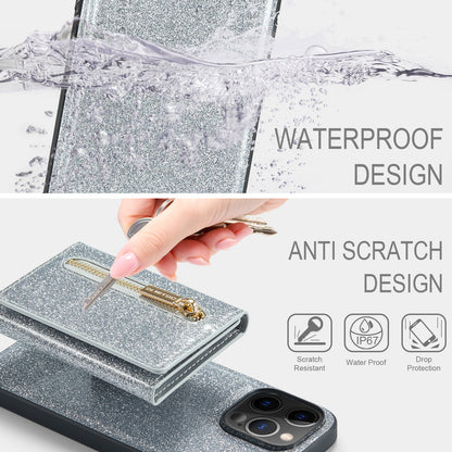 Glitter Leather 2-in-1 Wallet Zipper iPhone 12 Pro Max Case Detachable