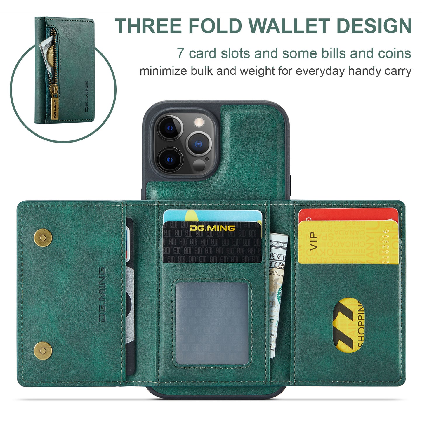 Wallet Detachable Tri-fold iPhone 12 Pro Case Muilti Card Slots