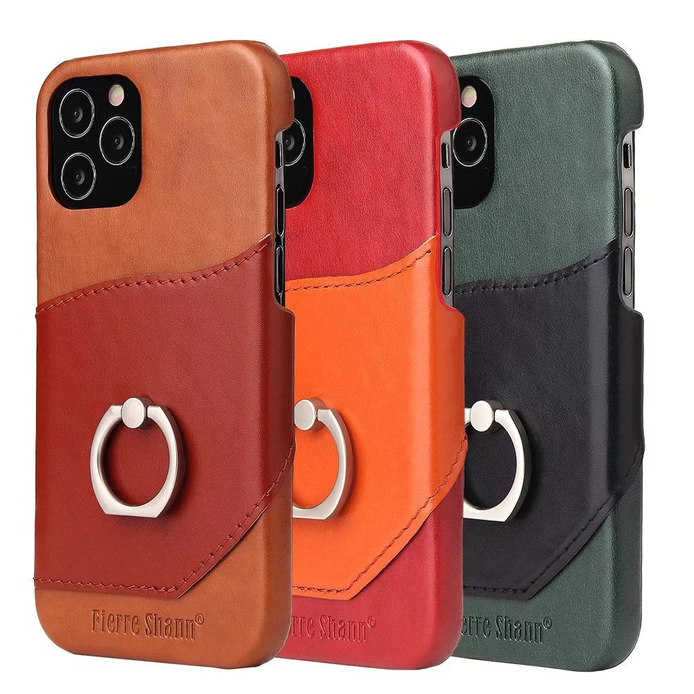 Knight Crow Genuine Leather iPhone 12 Pro Max Case Ring Holder