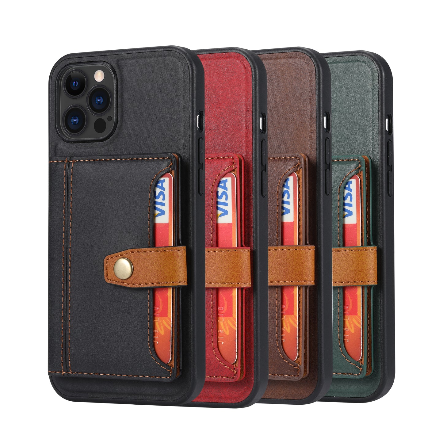 Buckle Retro Leather iPhone 12 Case Stand Multi-card Slots