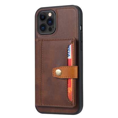 Buckle Retro Leather iPhone 12 Case Stand Multi-card Slots