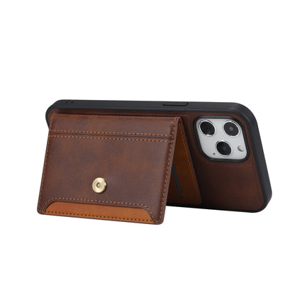 Buckle Retro Leather iPhone 12 Case Stand Multi-card Slots