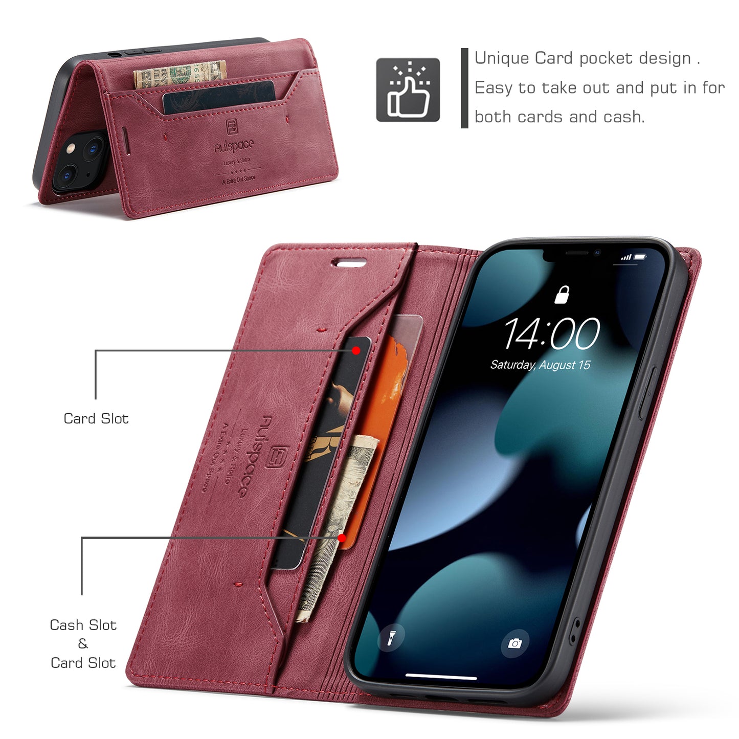 Luxury Retro Leather iPhone 13 Case Magnetic Buckle RFID