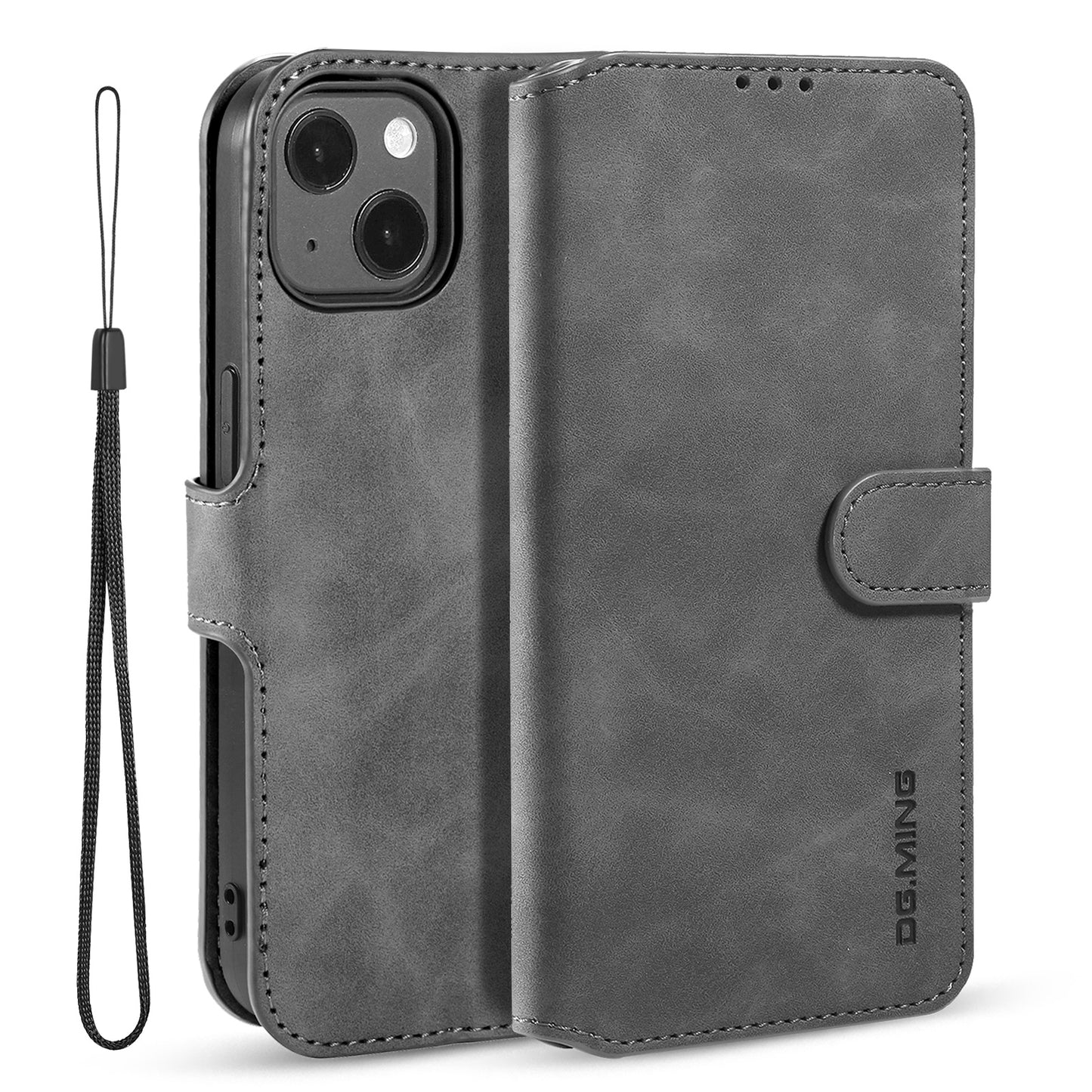 Retro Leather Edge iPhone 13 Case with Hand Strap