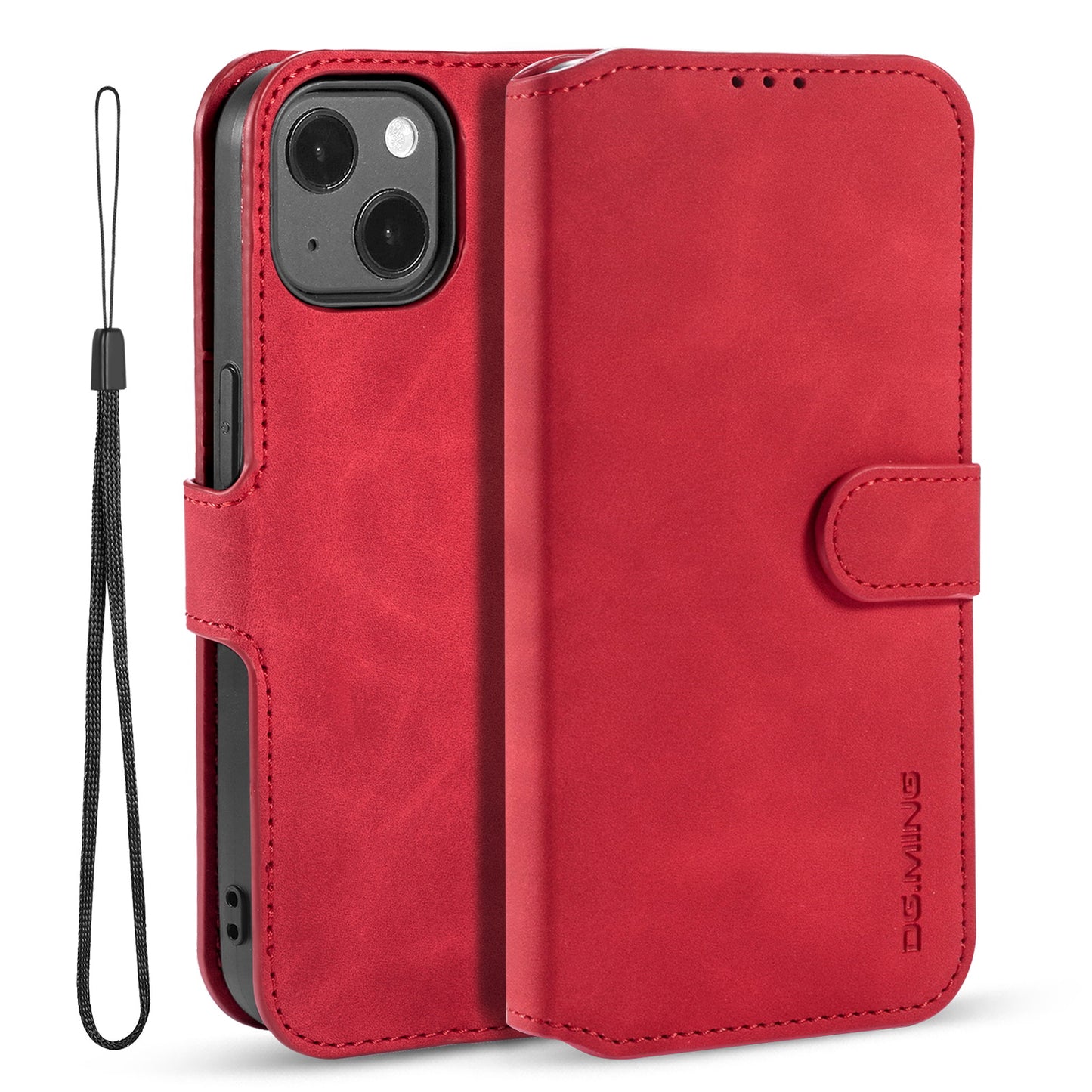 Retro Leather Edge iPhone 13 Case with Hand Strap