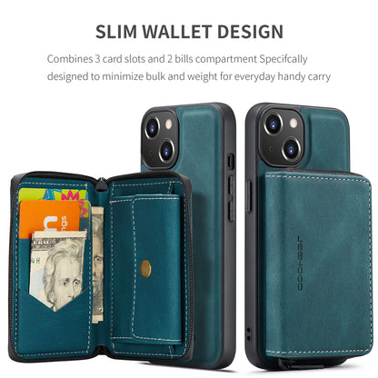 Magnetic Removable Zipper Wallet iPhone 13 Case Leather Back