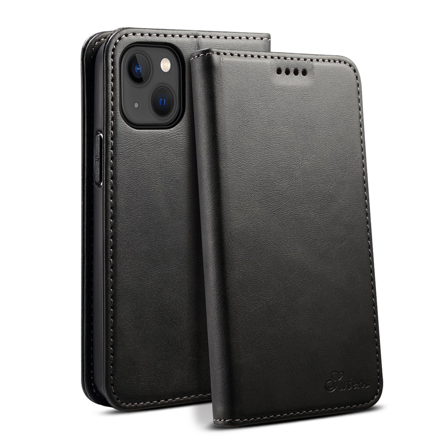 Calfskin Simple Wallet iPhone 13 Mini Case RFID Magnetic